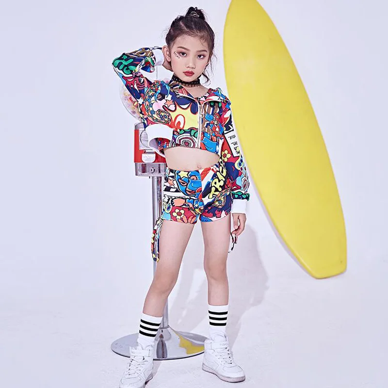 Современные танцевальные костюмы для девочек с принтом расшитые блестками