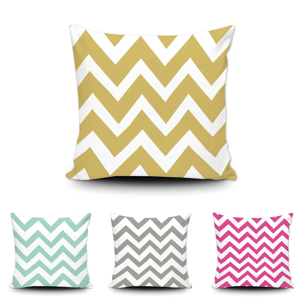 Декоративный чехол для подушки горчично желтый геометрический полосатый зигзаг