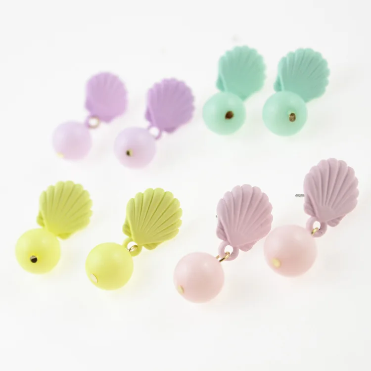 candy colored shell stud earrings for women pendientes oorbellen boucle d'oreille femme 2017 aretes orecchini | Украшения и