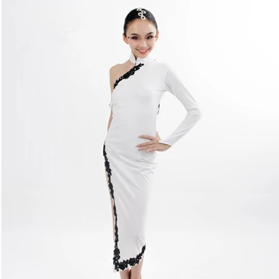 Новое поступление детское платье для латинских танцев белый элегантный костюм