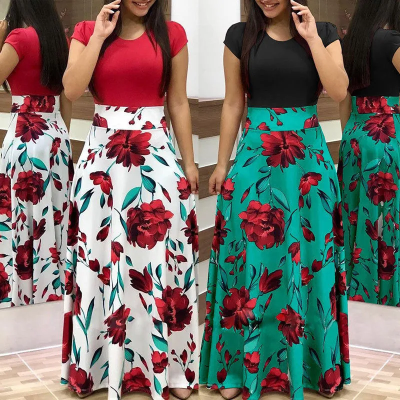 Женское платье с коротким рукавом Boho повседневное длинное вечернее макси