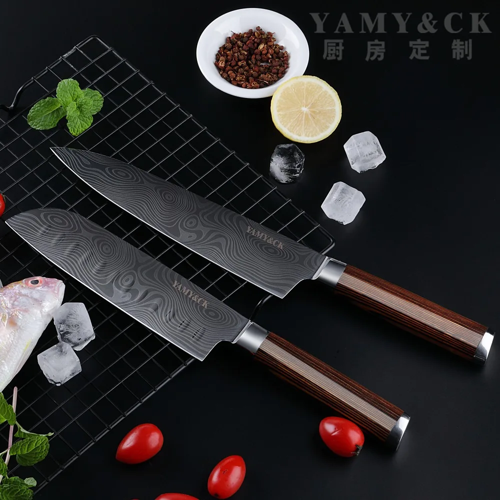 Kitchen knife Chef Knives 8 inch Japanese 7CR17 440C High Carbon Stainless Steel Sanding Laser Pattern Vegetable Santoku Knife | Дом и сад