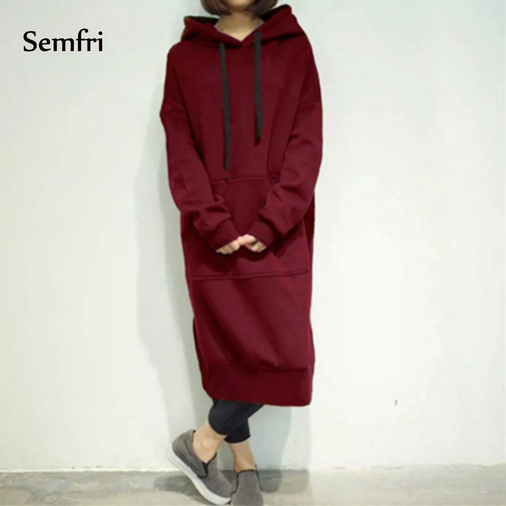 red Semfri толстовки женские Kpop длинные sudadera mujer большие размеры 5XL Толстовка платье модная верхняя одежда осень зима толстовки - Цвет: red
