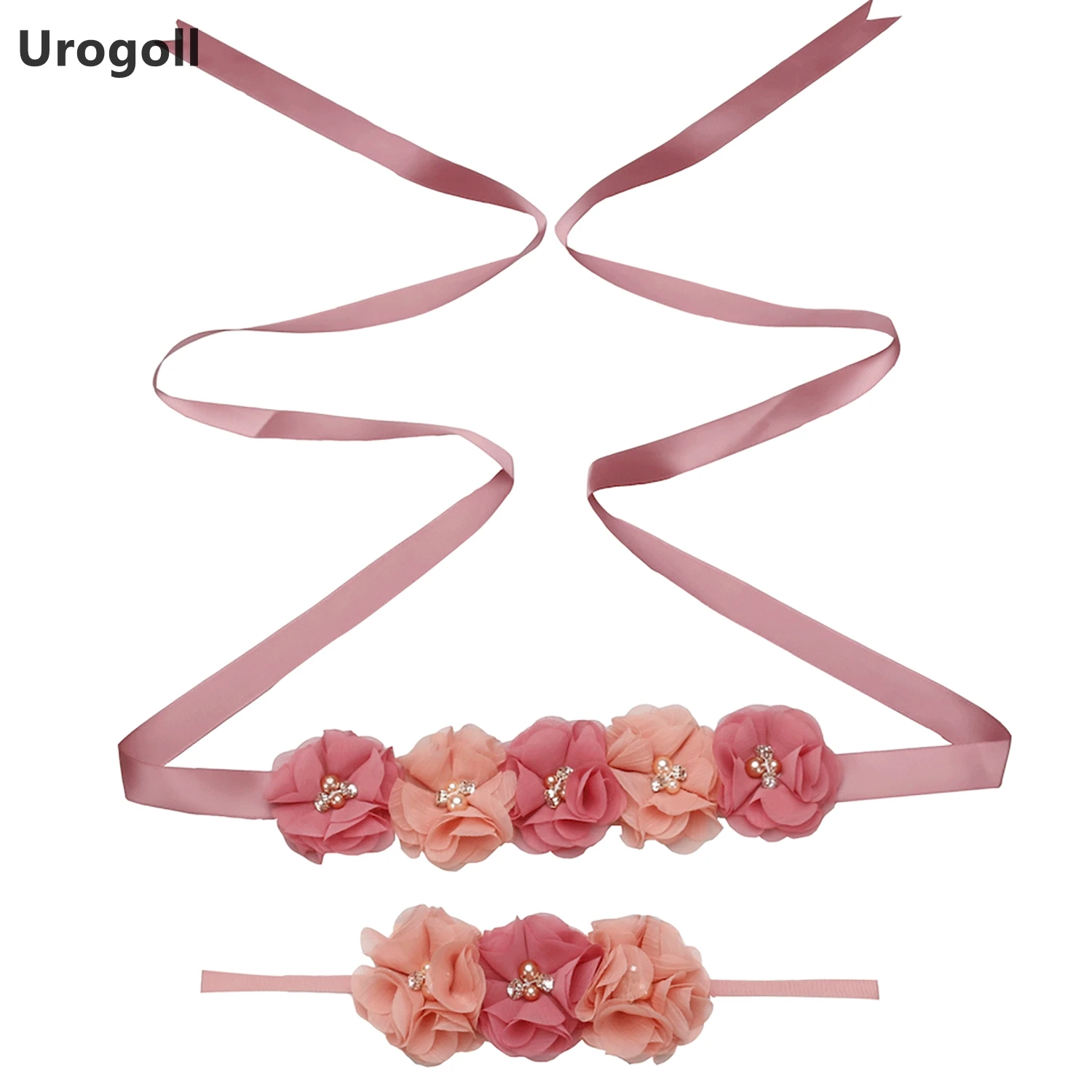 

Beautiful Flower Child Wedding Belts And Headband Satin Belt Party Girdle Flower Girl Hair Band Dress Belt Photography Props Set