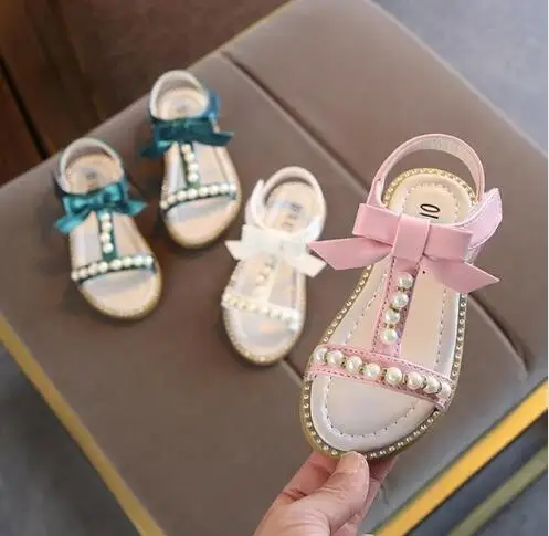 Летняя модель Детские сандалии для девочек Красивая обувь с бантом и стразами на