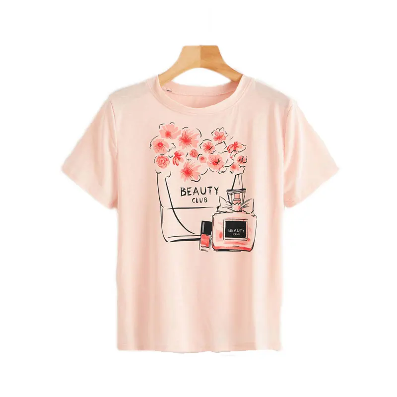 Dotfashion, парфюм и цветочный принт, футболка с коротким рукавом, лето, повседневные, Графические футболки для женщин, милые, молодежные, круглый вырез, футболки