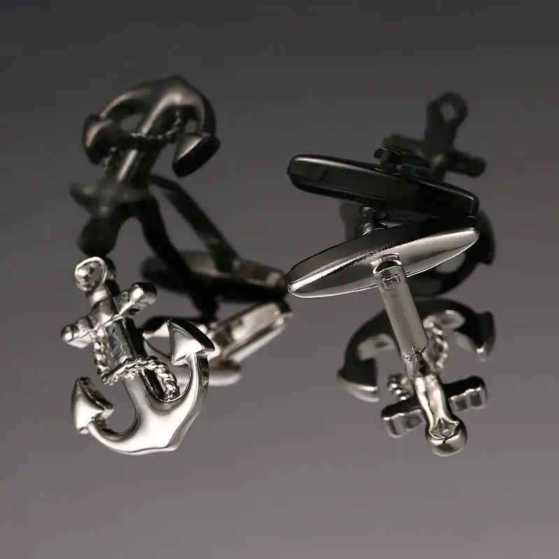 Высокое качество Мужские Запонки якорь серебряное покрытие розовый циркон