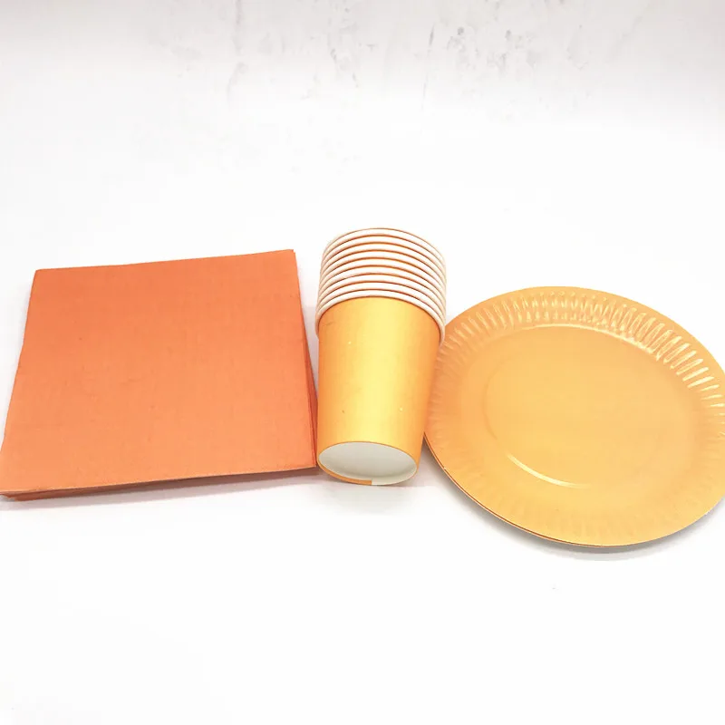 60 шт./лот чистый цвет тема День рождения одноразовые наборы посуды оранжевые