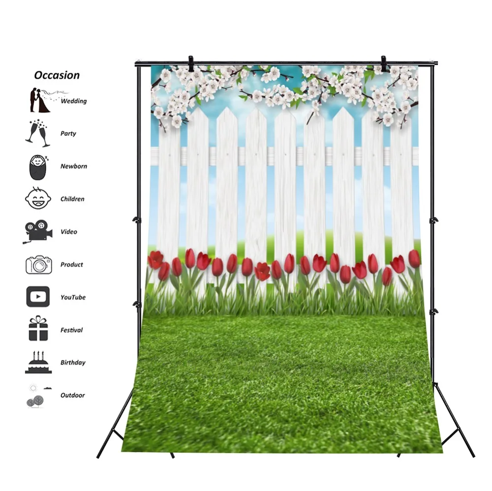 Laeacco Photo Backdrop For Photography Gray Wooden Fence Green Grass Lawn Flowers Rose Baby Child Backgrounds Studio | Электроника