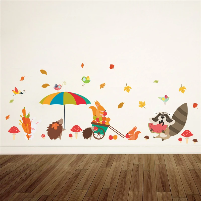 

Forest Animals Squirrel Birds Rabbit Carrot Wall Stickers Kids Rooms Nursery Home Decor Cartoon Wall Decals Mural Art Poster