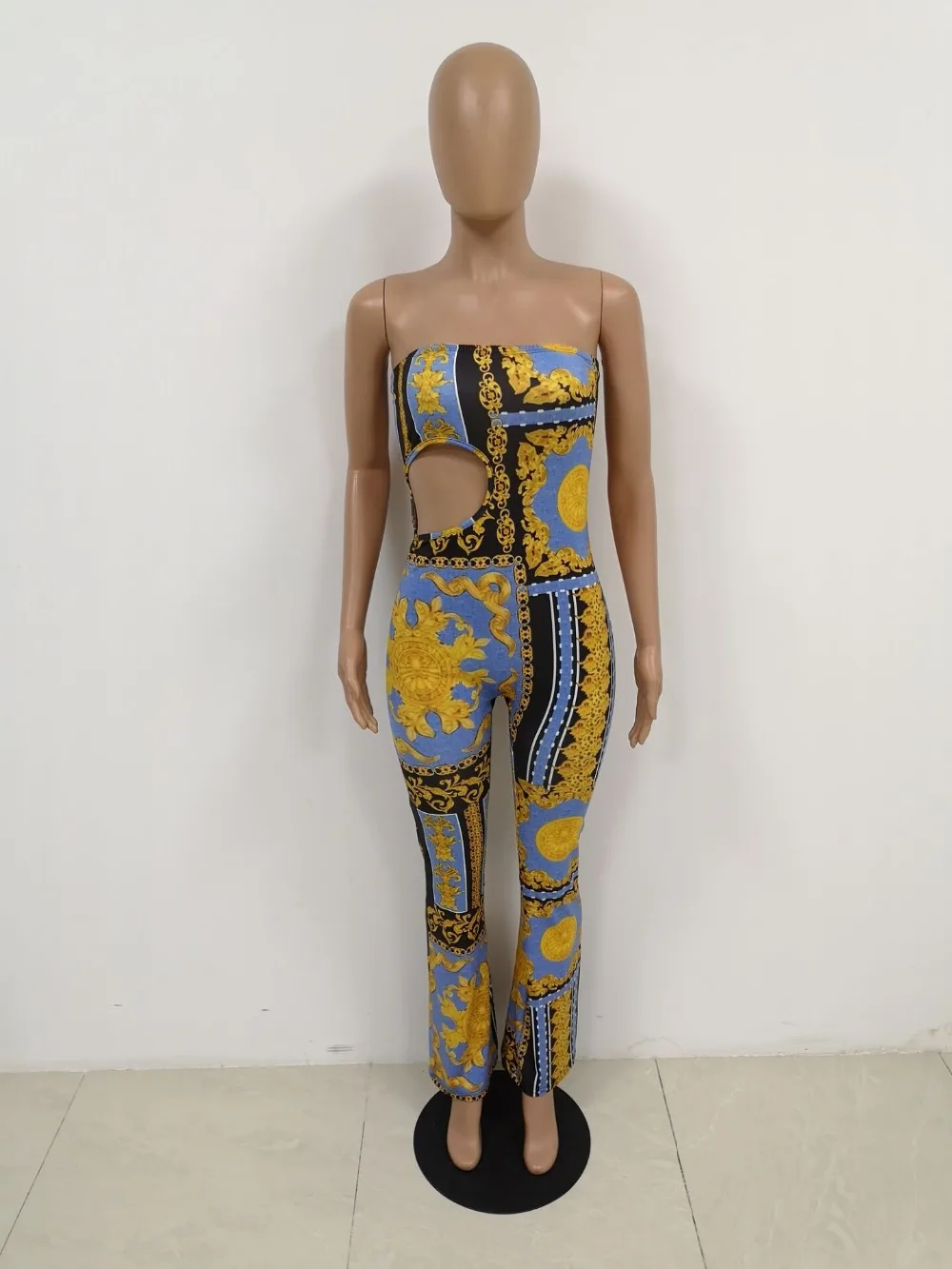 Europe and the United States cross-border strapless retro printing sexy jumpsuits H9534 fashion baby party | Женская одежда