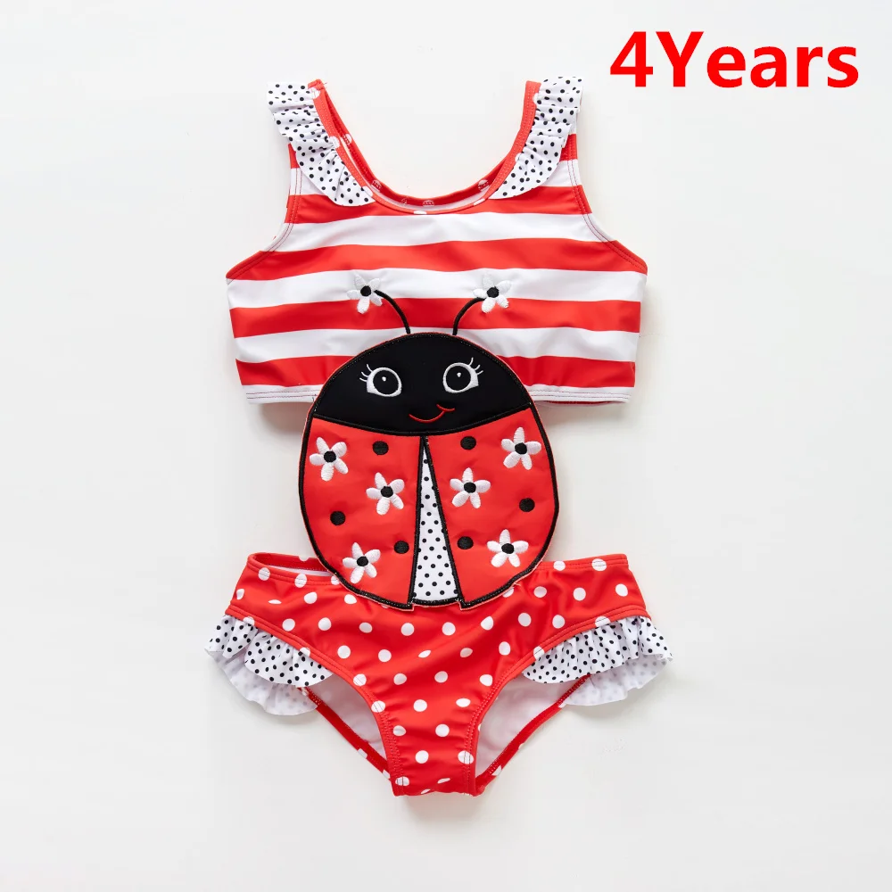 4 years Kavkas/купальный костюм для новорожденных девочек с вышивкой в виде божьей коровки; цельнокроеный летний купальный костюм в стиле пэчворк для девочек; Banadore - Цвет: 4 years