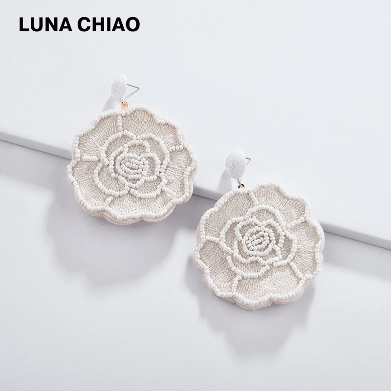 LUNA CHIAO Модные Bijoux 2020 весенние серьги-капли с большими розами мини-бисер ювелирное