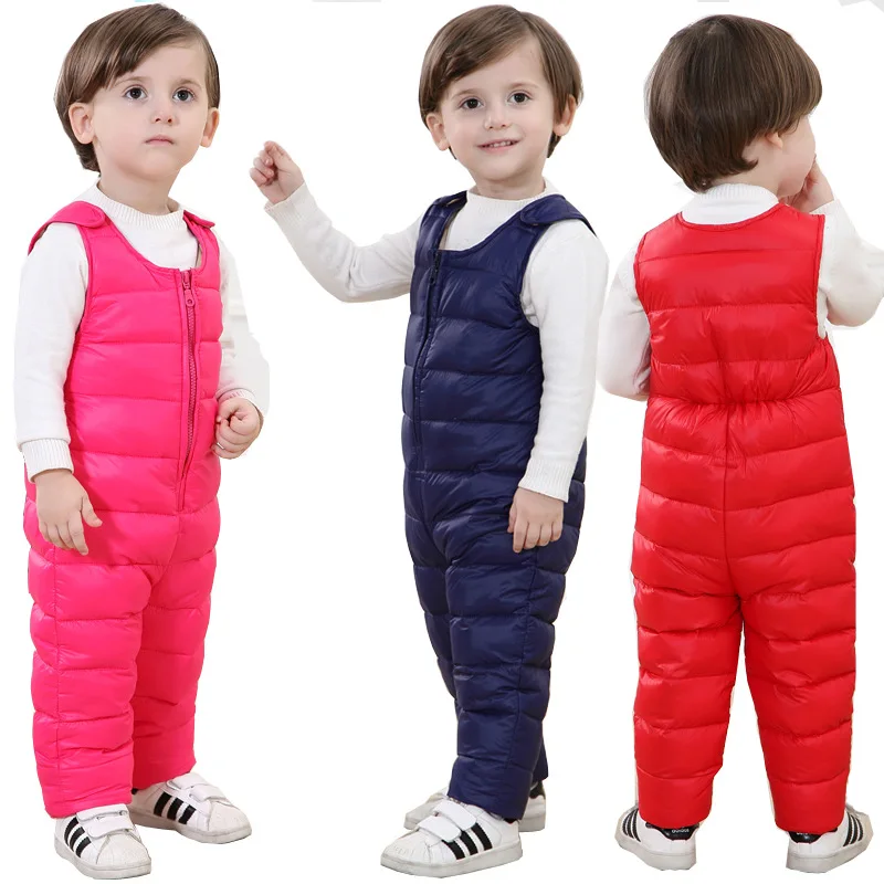 Детские зимние штаны на утином пуху теплые для мальчиков и девочек брюки