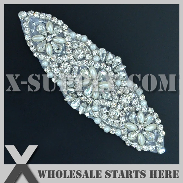 

(50pcs/lot) Iron On Rhinestone Beaded Appliques for Wedding Dress,X1-RAT2370