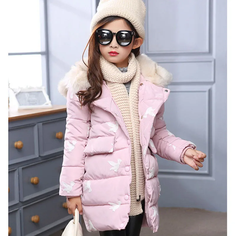 big little girls winter coat children's parkas jackets character fur hooded long coats and red blue pink | Детская одежда и