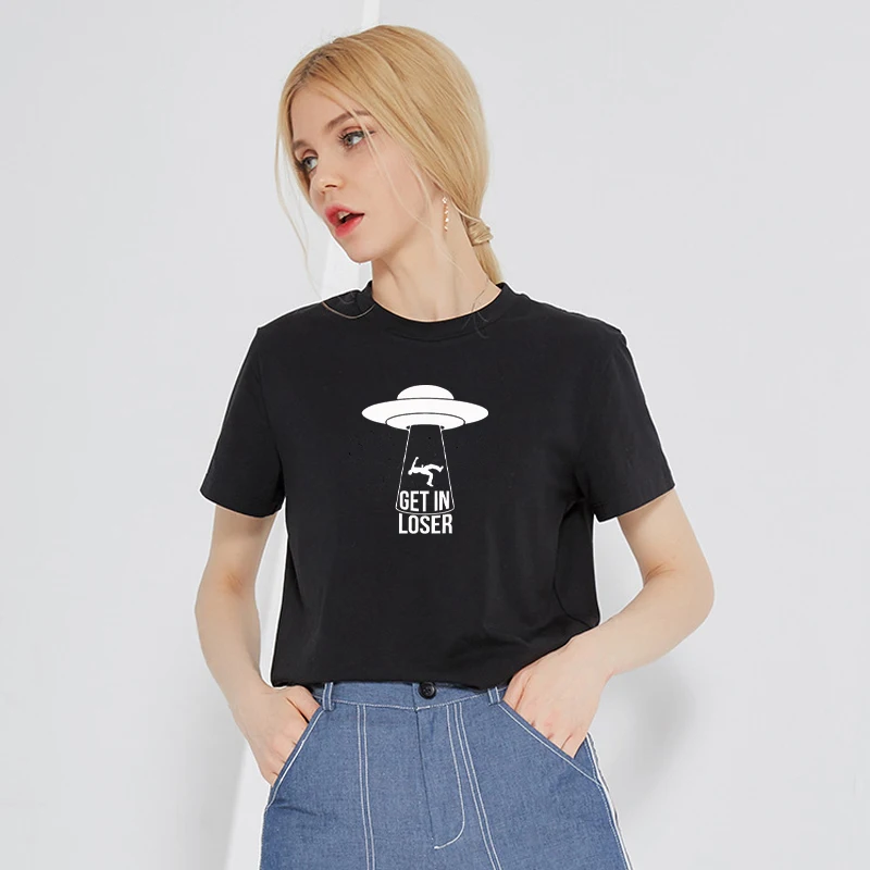 

Funny Get in loser letter print cotton t shirt for woman Graphic tees Hipster Tumblr Cozy tops drop shipping