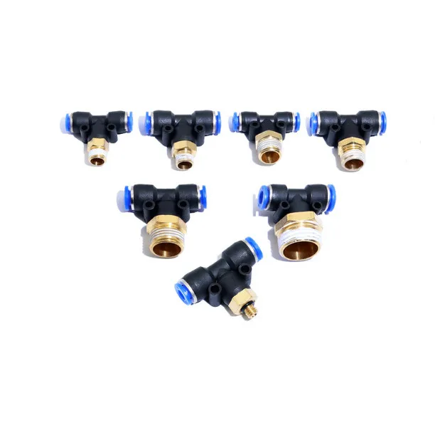 

Air Connector Fitting T Shape Tee 6mm 8mm 10mm 12mm 4mm Hose Pipe to 1/8" 1/4" M5 3/8" 1/2" BSPT Male Thread Pneumatic Coupler