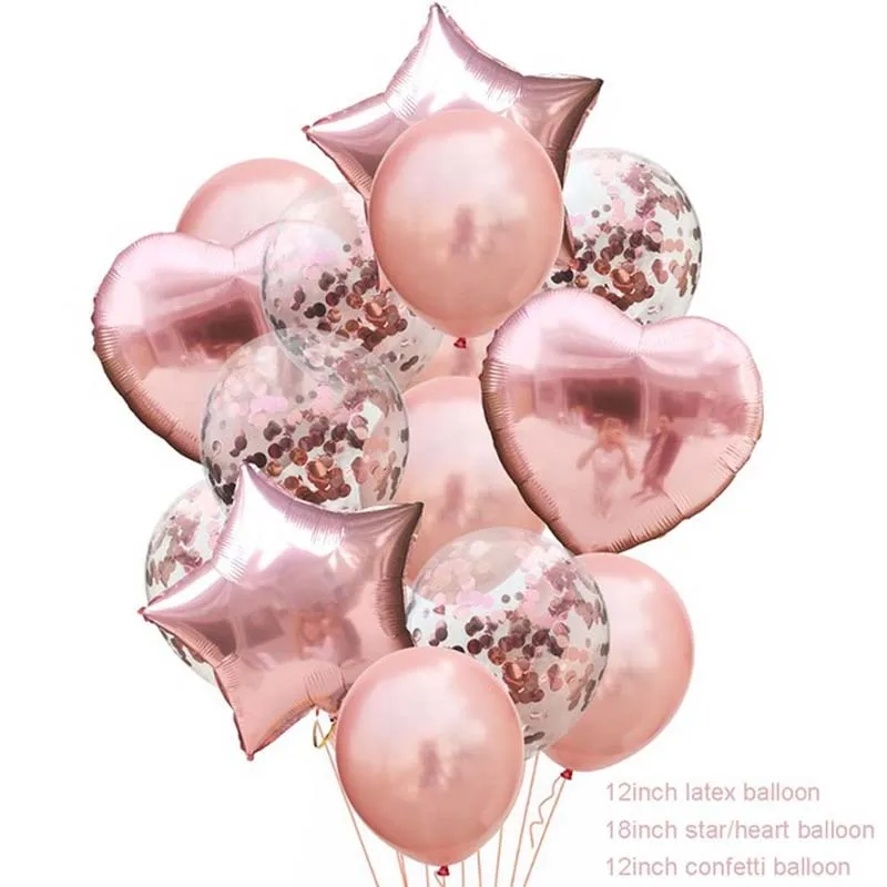 14pcs Mixed Balloons Розовое золото конфетти латексные шары набор звезда сердце воздушный шар из фольги День Рождения украшения Дети Свадьба баллон детский душ принадлежности - Цвет: 14pcs Mixed Balloons
