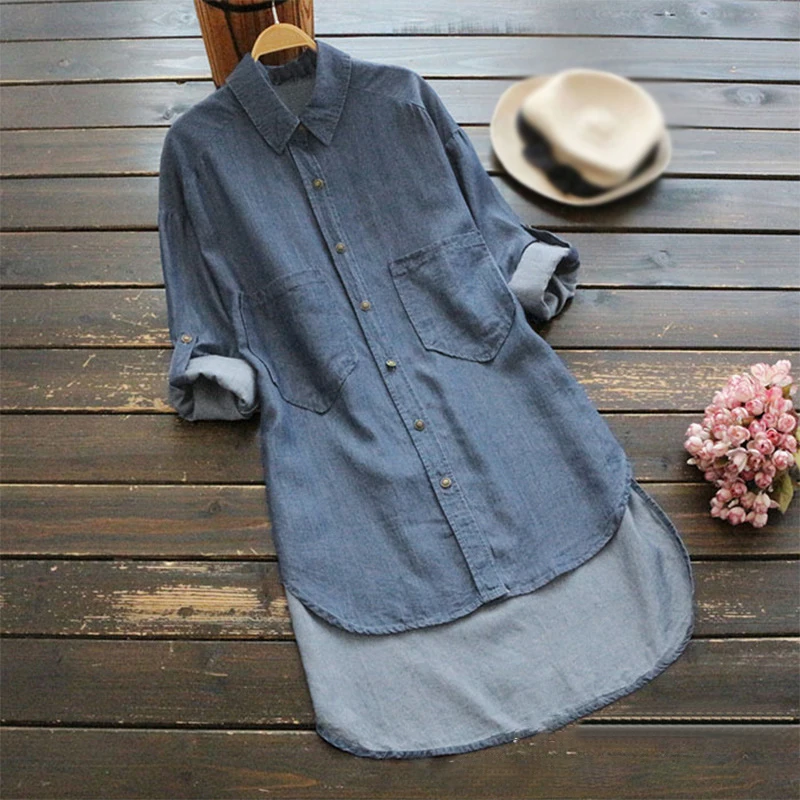 Женские рубашки больших размеров повседневные асимметричные топы на пуговицах