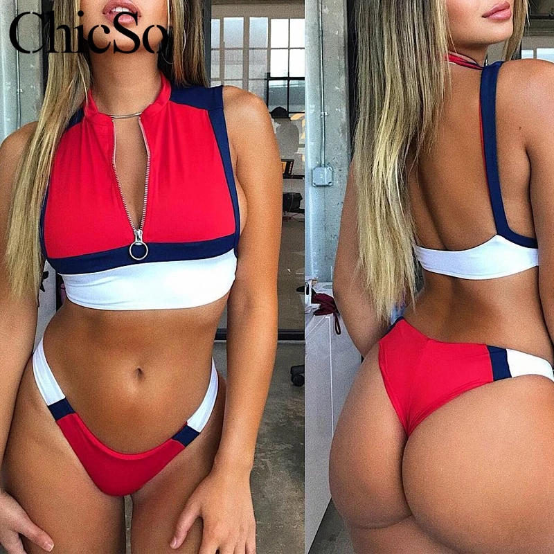 Missychilli, спортивный купальник, пуш-ап, стринги, женский боди на молнии, красный, с высоким вырезом, купальник, летний, сексуальный, для фитнеса, женский, два предмета, костюмы