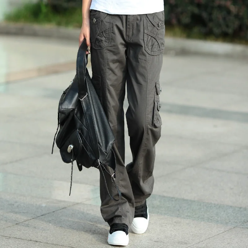 Женские армейские брюки карго свободные хлопковые с высокой талией и