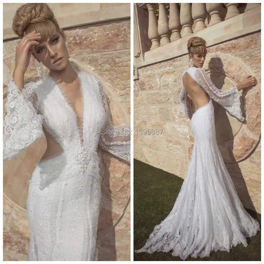 

2017 New Arrival Vestido De Noiva Luxury Design Backless Mermaid Sexy Wedding Dresses With Lace Sweep Train Bride Gowns BS002