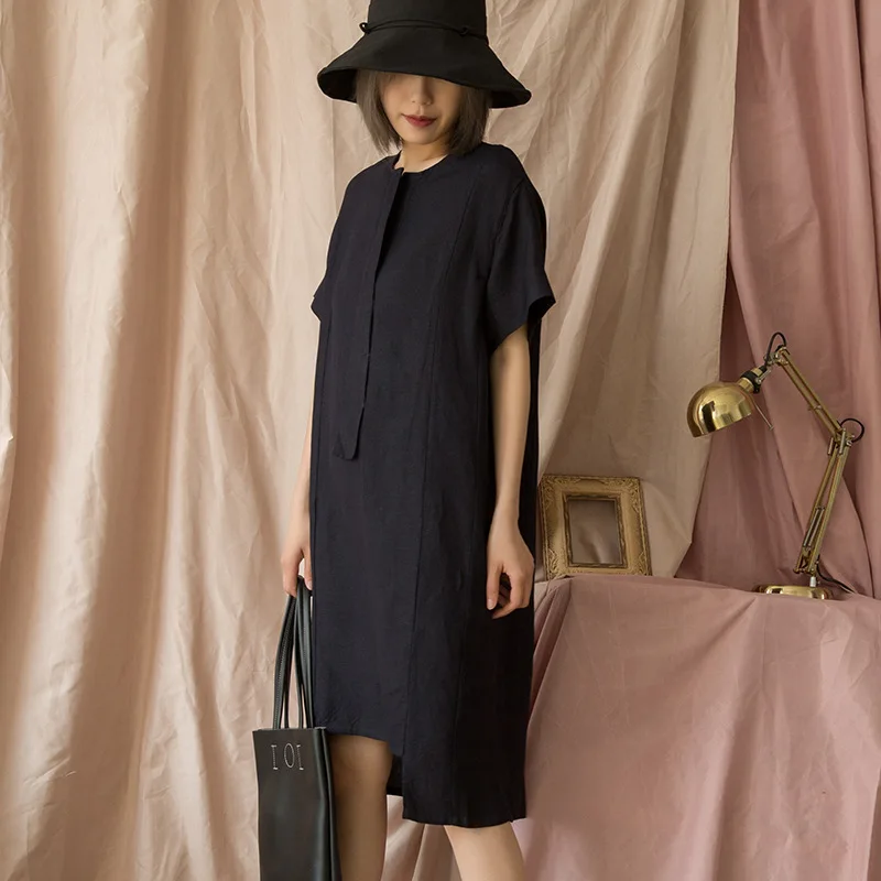 Платье женское винтажное до колена с о-вырезом и коротким рукавом 2019 | Женская