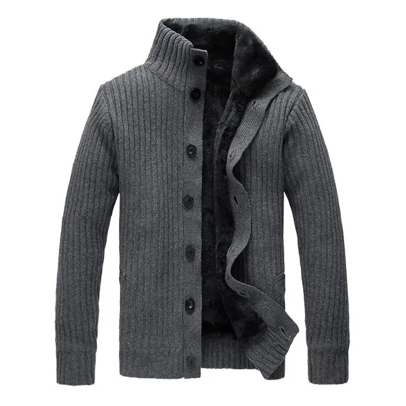 Мода 2018 зимний мужской кардиган с воротником стойкой флисовый плотный вязаный