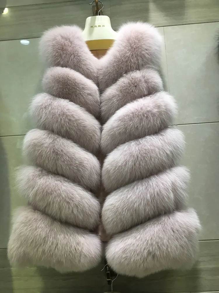 Light pink Новинка, женское меховое пальто, 75 см длинный Лисий меховой жилет, зимний теплый жилет, натуральный мех лисы - Цвет: Light pink