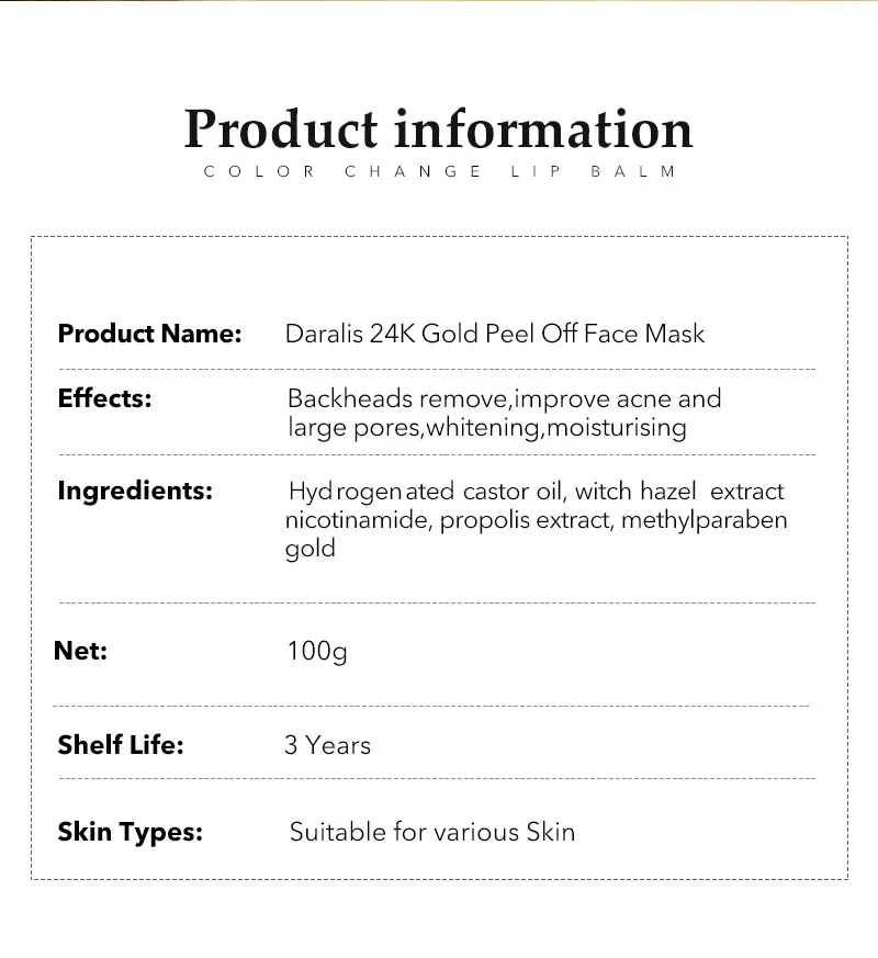 Daralis, 100 г, Золотая разрывная маска для лица, маска для удаления черных точек, отшелушивающая нос, омертвевшая кожа, чистые поры, уход за кожей лица