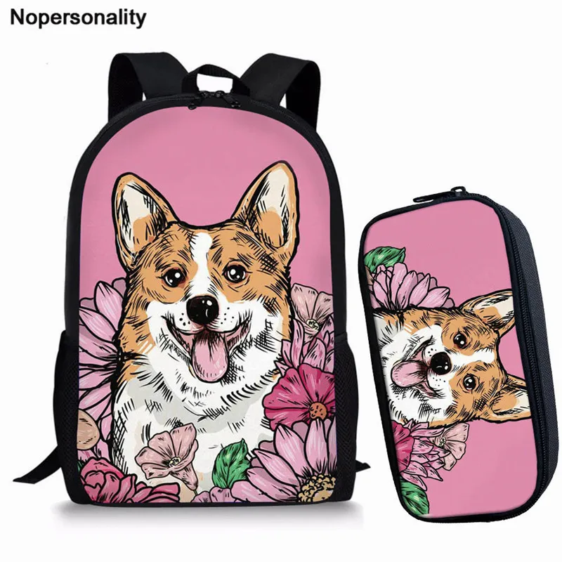 Z3013C-K Nopersonality Cute Corgi Dog School Bag Set Black Child Schoolbag for Teenager Girls Boys Junior Primary Children Kids Book Bags - Цвет: Z3013C-K