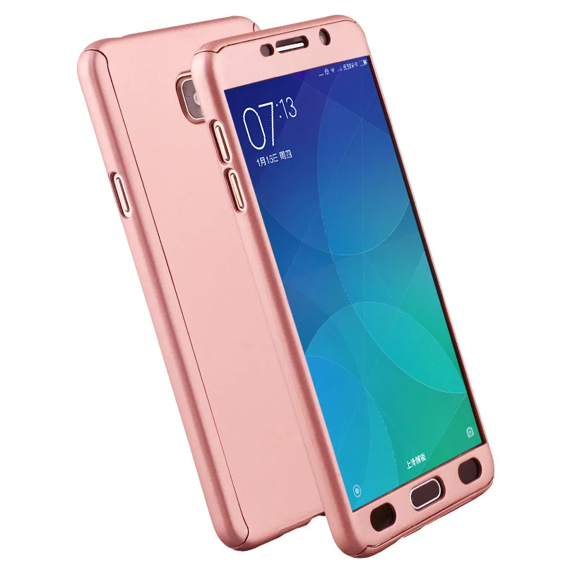 Розовый 360 полная защита чехол для samsung J3 J310 J320 J5 J510 J7 J710 на заднюю панель для телефона+ защитная пленка из закаленного Стекло - Цвет: Розовый