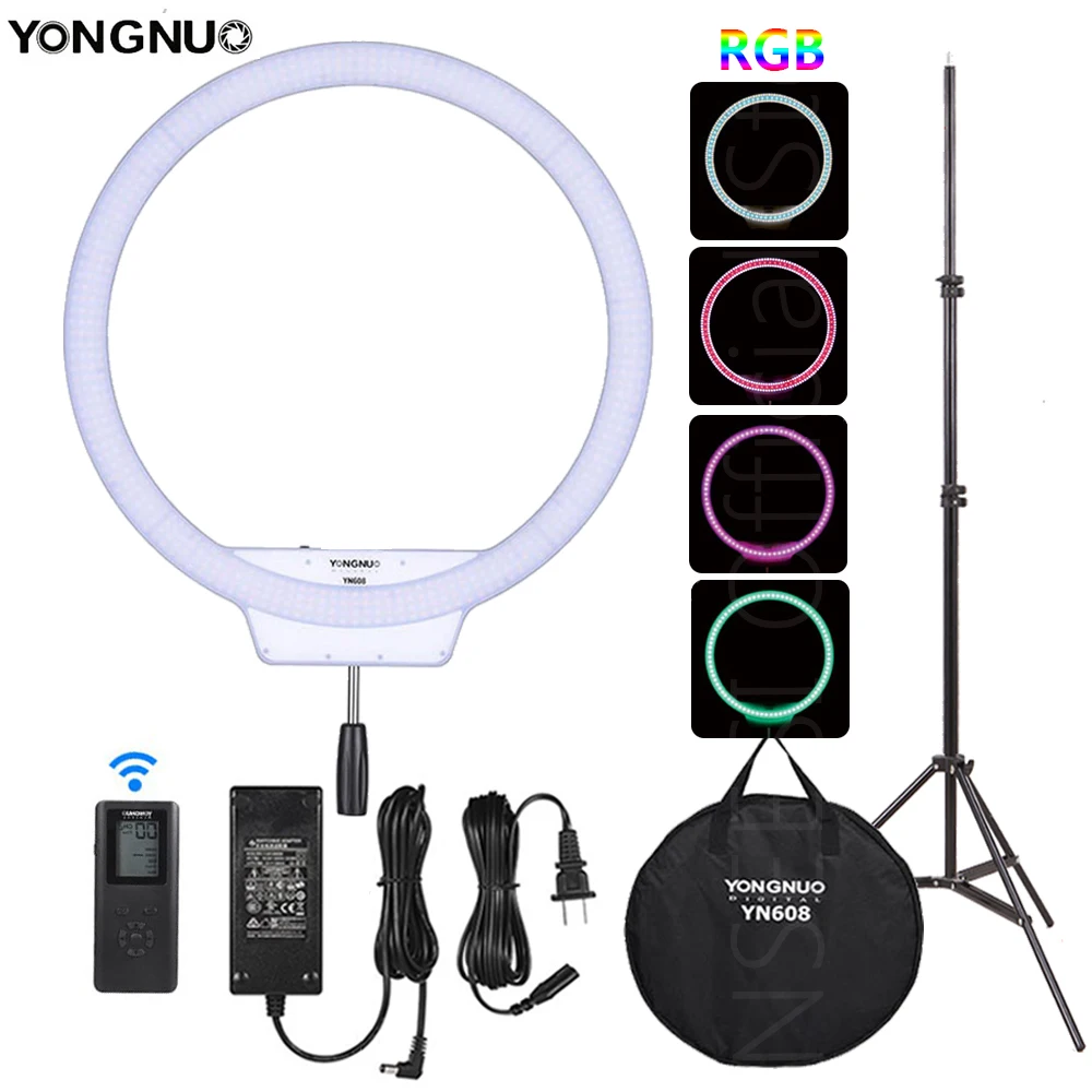 YONGNUO YN608 RGB светодиодный кольцевой светильник для фотосъемки видео светильник RGB полноцветный с пультом дистанционного управления для видео селфи макияж Live