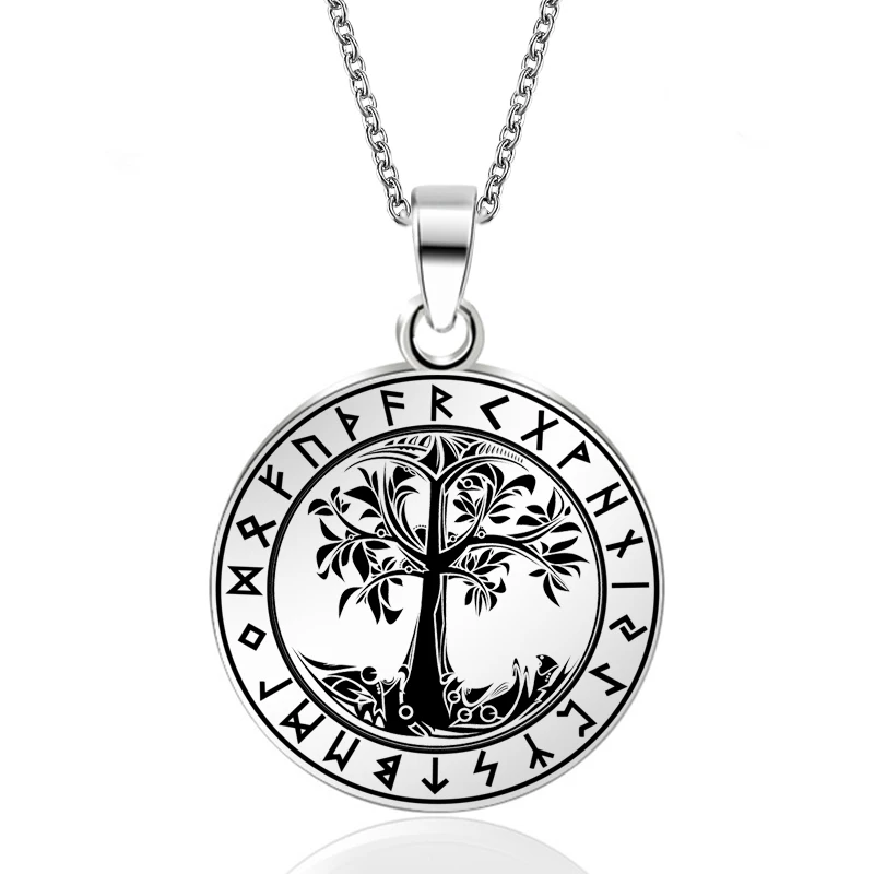 ABAICER руны викингов и Древо жизни из нержавеющей стали кулон ожерелья гравировка