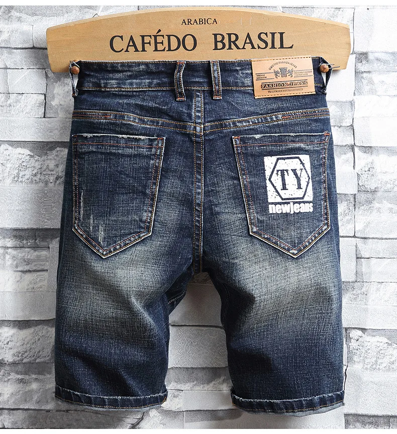 Мужские джинсовые шорты синие из денима стрейч Прямые хлопковые летний