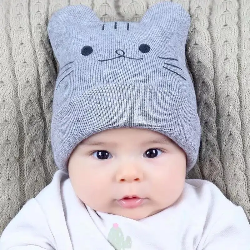 DreamShining Newborn Baby Hat Scarf Set Cartoon Cat Warm Hats Autumn Winter Toddler Beanie Protect Ear Cap Kids Scarves | Детская одежда