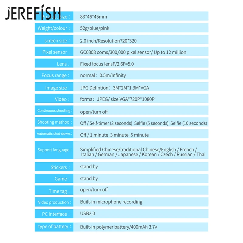 JEREFISH мини цифровая камера 2 дюймов мультфильм милый камера игрушки для детей подарок на день рождения игрушки для малышей камера