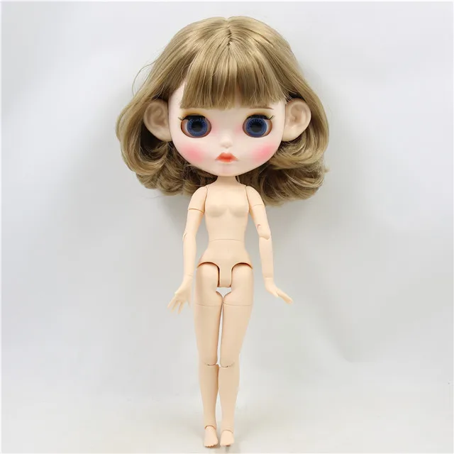 doll with ears Ледяная фабрика blyth кукла белая кожа сустава тела короткие золотые волосы матовый лицо резные губы с бровями игрушка 30 см - Цвет: doll with ears