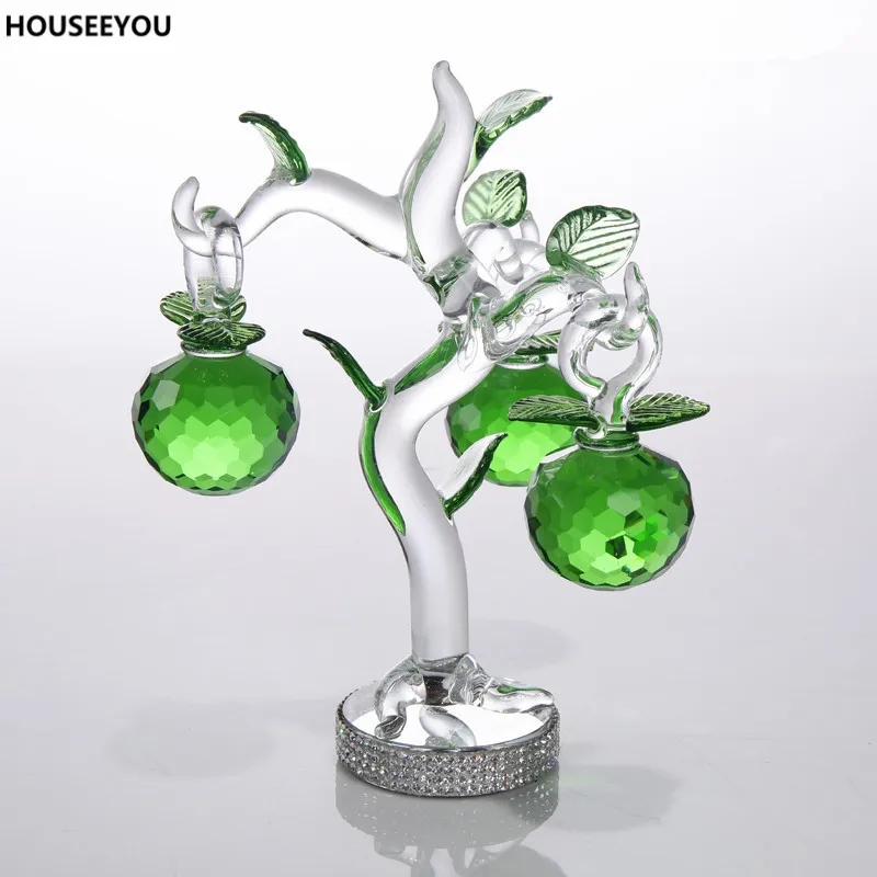 Кристаллическое зеленое яблоко украшение Fengshui стеклянные поделки домашний