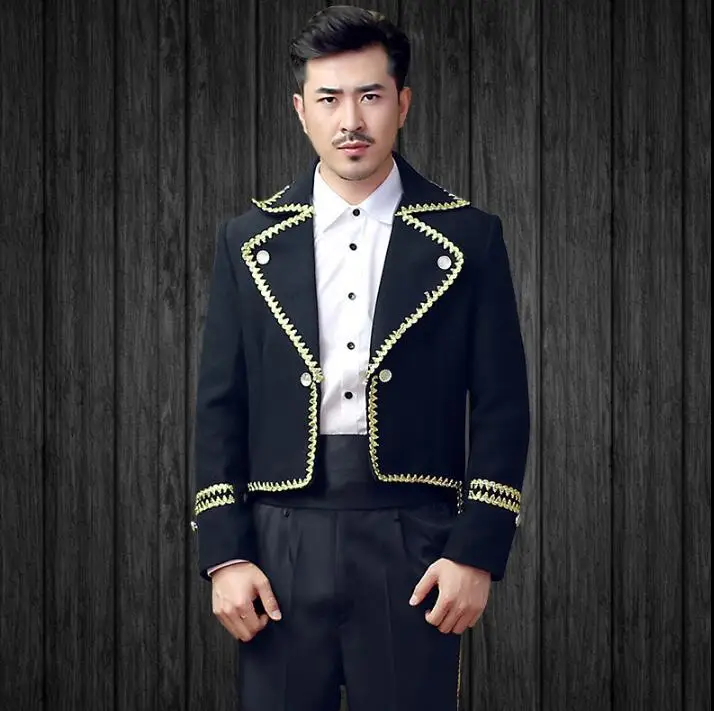 

Black men tuxedo suits designs masculino terno stage costumes for singers men blazer dance clothes jacket star style dress punk