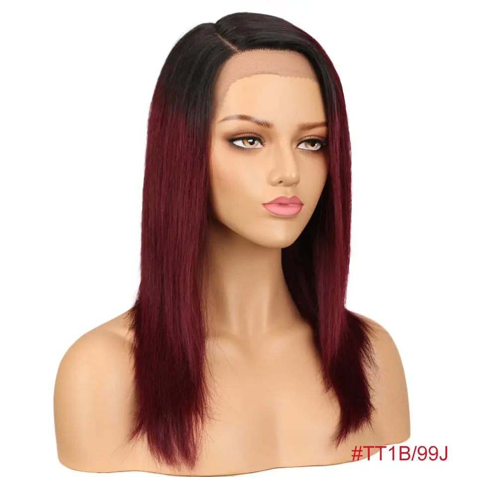 WH LACE ALL F JENNIF Rebecca, парики из человеческих волос на кружеве для черных женщин, прямые, Омбре, короткий Боб, парик, предварительно сорванный, 613 блонд, розовый, синий, бордовый, 99J - Цвет волос: WH LACE ALL F JENNIF