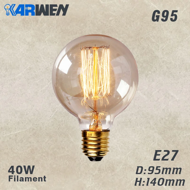 G95 filament KARWEN лампа Эдисона E27 220 В лампа накаливания 40 Вт винтажная лампа, подвесной светильник, ретро светильник, потолочные лампы накаливания - Цвет: G95 filament
