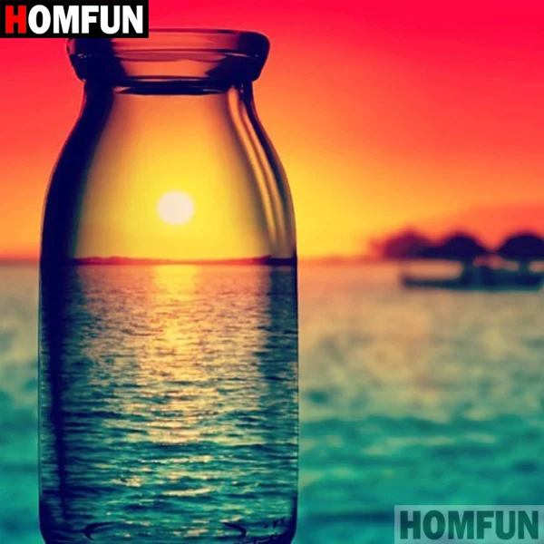 HOMFUN Алмазная картина "Бутылка пейзаж" вышивка крестиком на заказ фото Алмазная вышивка квадратная круглая дрель домашний декор A07446 - Цвет: Синий