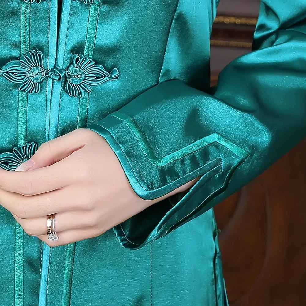 Традиционное китайское пальто от пыли женская шелковая атласная зеленая куртка