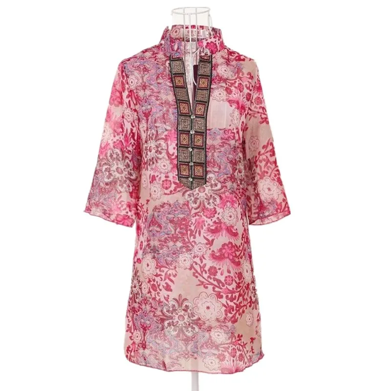 Женская шифоновая блузка с полурукавами и цветочной вышивкой размеры до 5XL|women