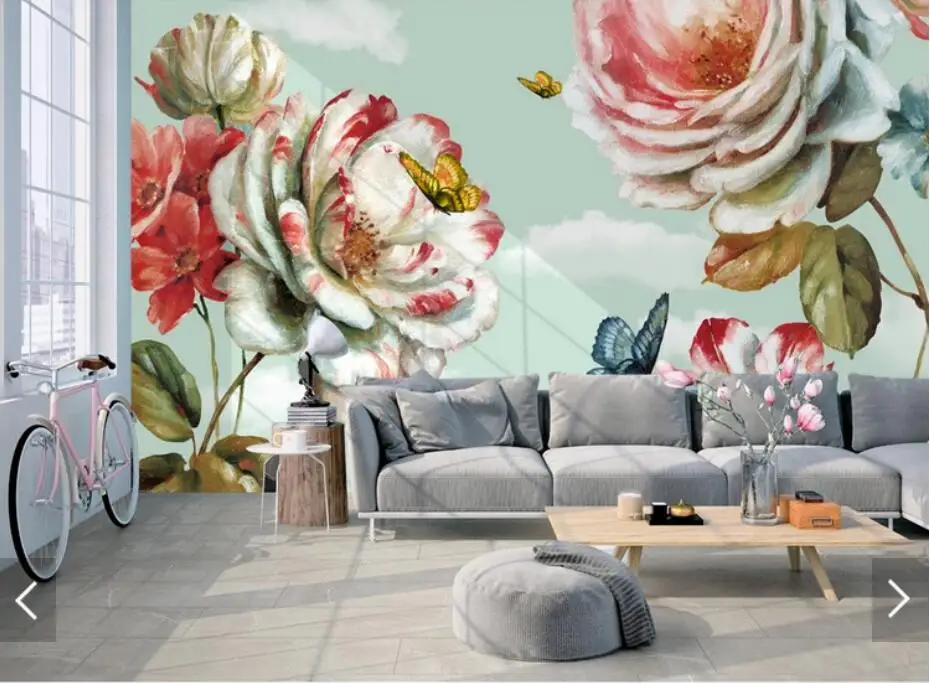 Nordic Vintage Peony Flower Wallpaper 3D Wall Mural for Walls Living Room Painting Watercolor Floral Paper Home Decor | Обустройство
