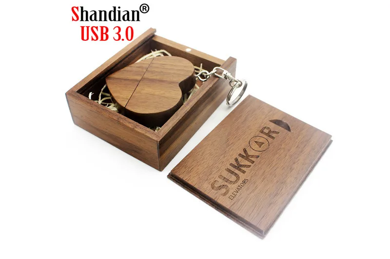 SHANDIAN USB 3,0 логотип на заказ Деревянный Сердце USB+ коробка флэш-накопитель Флешка 32 ГБ 16 ГБ 8 ГБ карта памяти Фотография Свадебные подарки