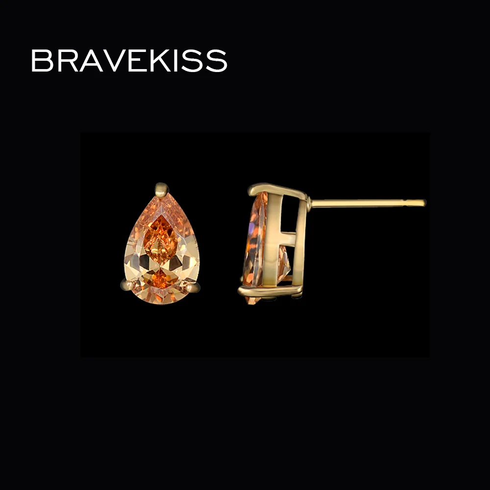Женские крупные серьги-гвоздики BRAVEKISS желтое ювелирное изделие с кристаллами в