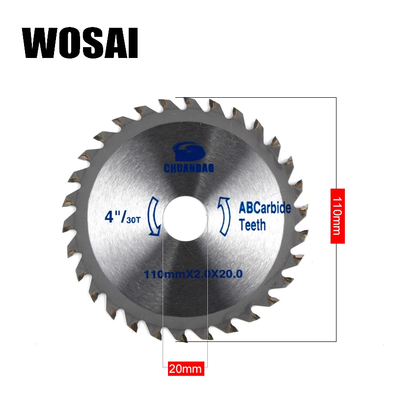 WOSAI 110 мм* 2,0*20 " /30T TCT циркулярное пильное полотно для резки дерева, режущие пильные диски, электроинструмент, точильный станок, аксессуары